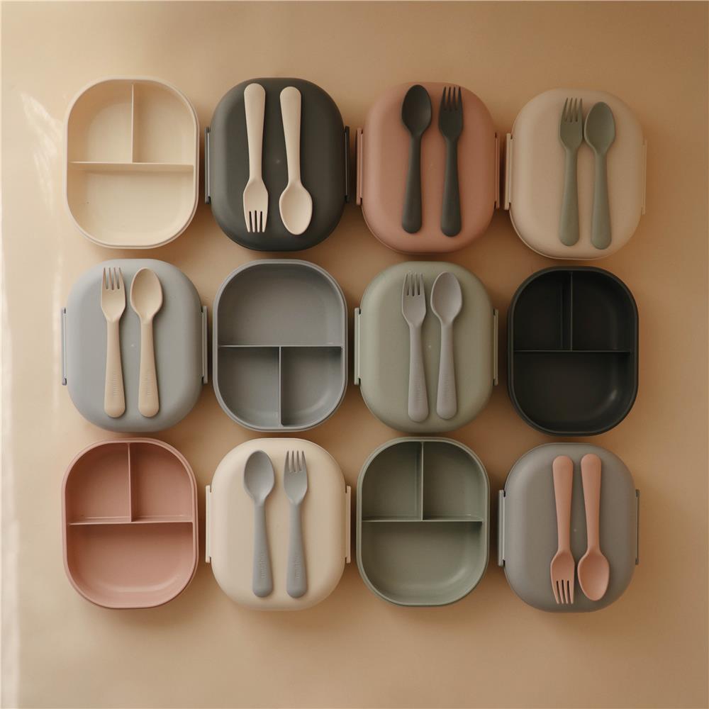 Mushie Lunchbox, Ivory, Brotdose mit Löffel und Gabel, BPA-frei