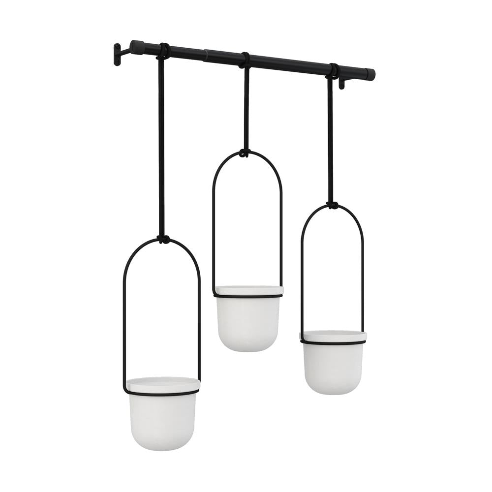 Umbra Triflora Vase Hängeblumentopf Wandvase Blumenampel für Wand und Decke 3er-Set Weiß/Schwarz