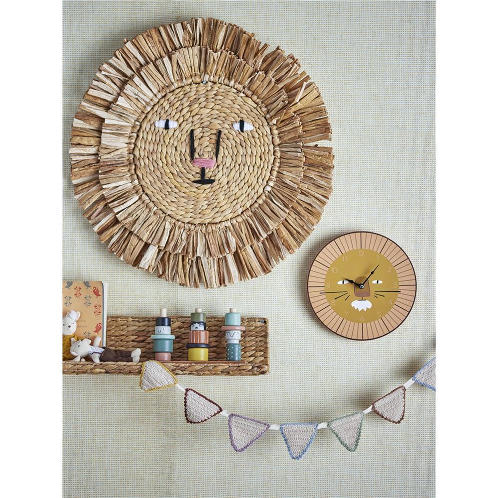 Bloomingville MINI Harrison Wanduhr, Braun, 23 cm, Kinderzimmerdekoration mit Löwenkopf