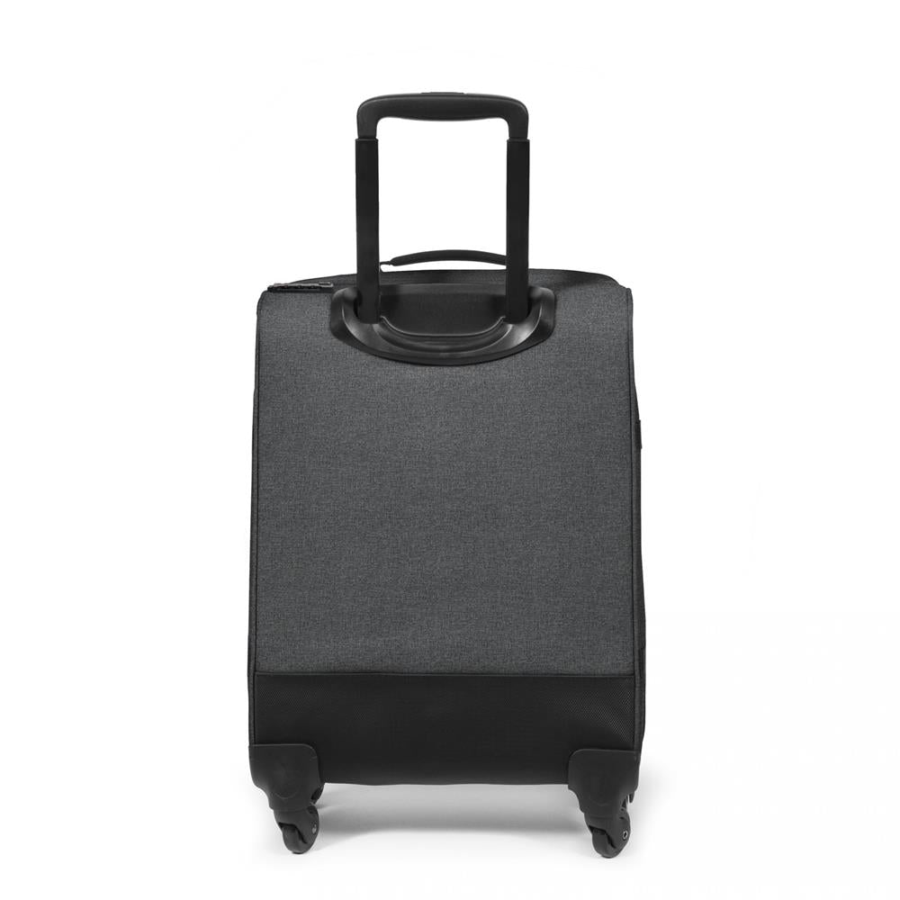 Eastpak TRANS4 S, Kleiner Reisetrolley, Black Denim (grau), 44L, Rollkoffer mit 4 Rädern und TSA-Schloss