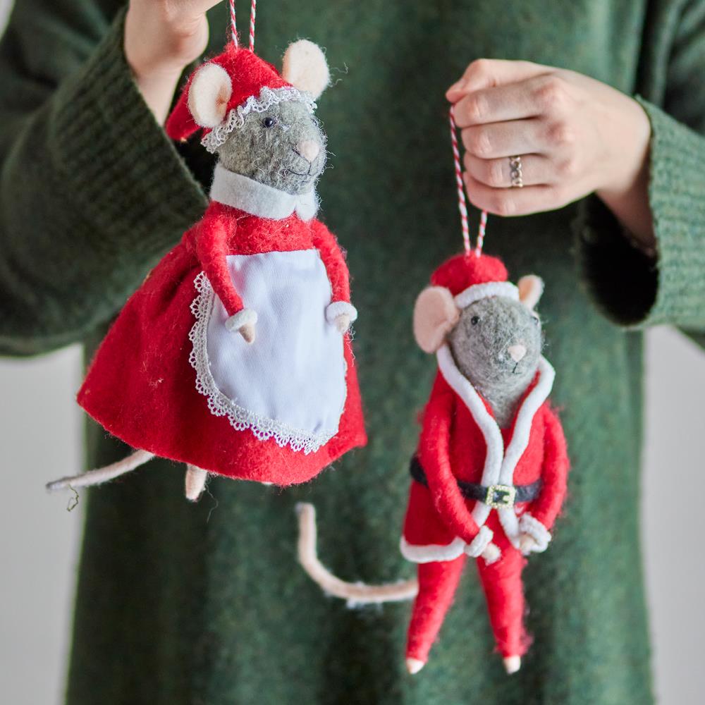 Bloomingville Peo Mäuse Anhänger, Rot, Wollfiguren groß 2er Set Weihnachtsdeko