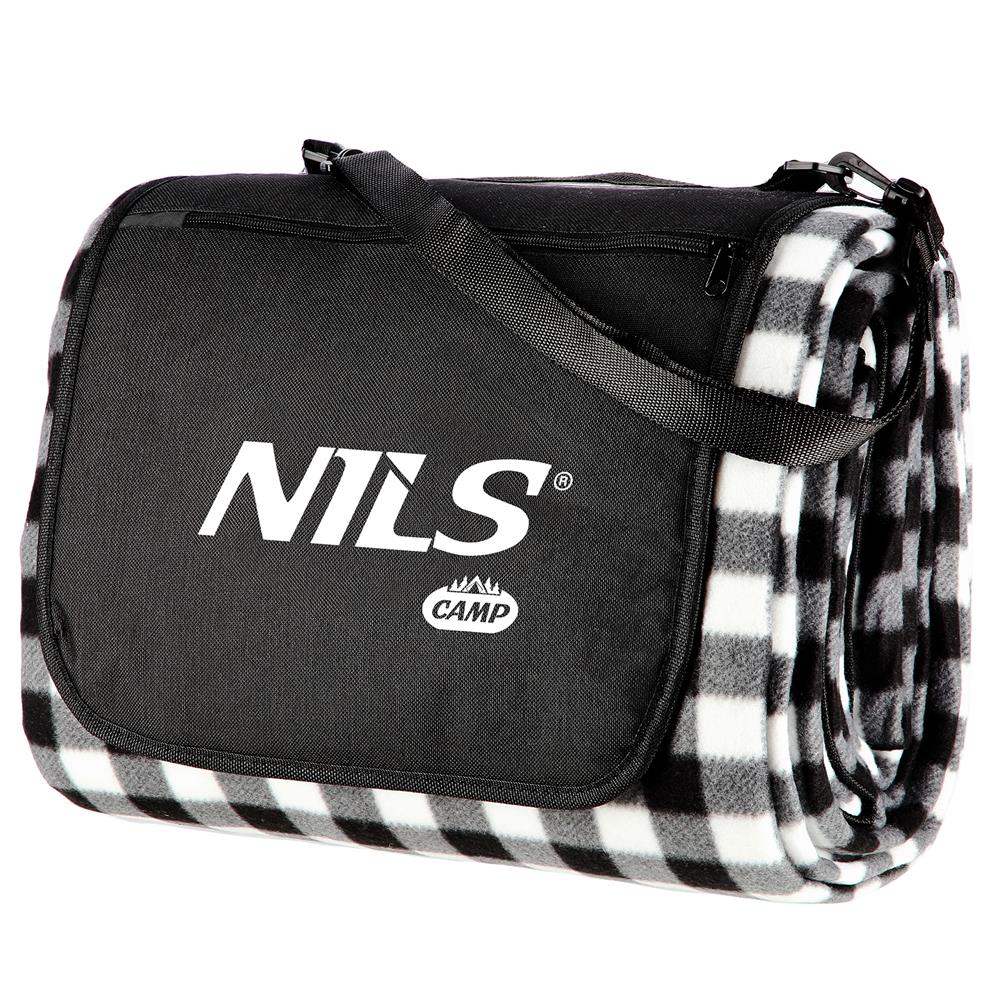 NILS CAMP Picknickdecke Schwarz/Weiß karriert 300x200 cm - große Outdoor Decke für Strand, Garten & Camping