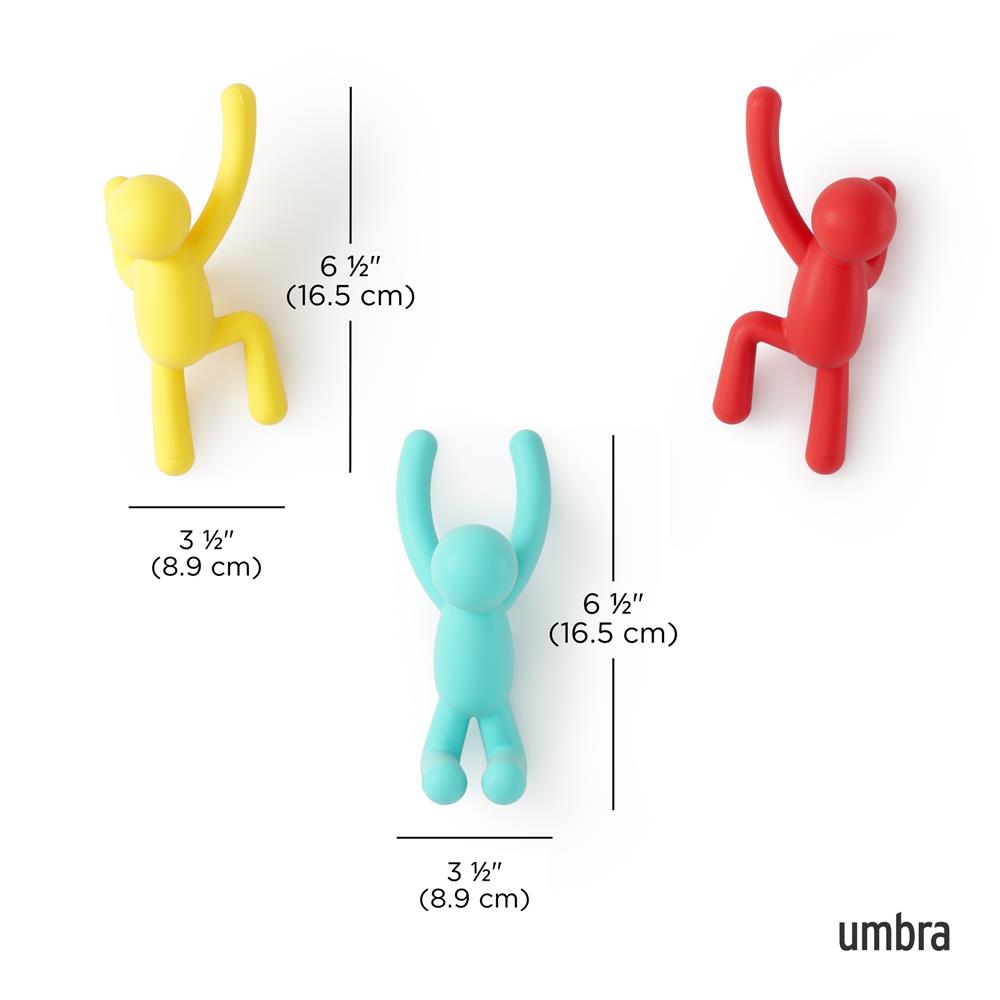 Umbra Buddy Haken 3er Set, Dekorative Wandhaken, Garderobenhaken in Bunt