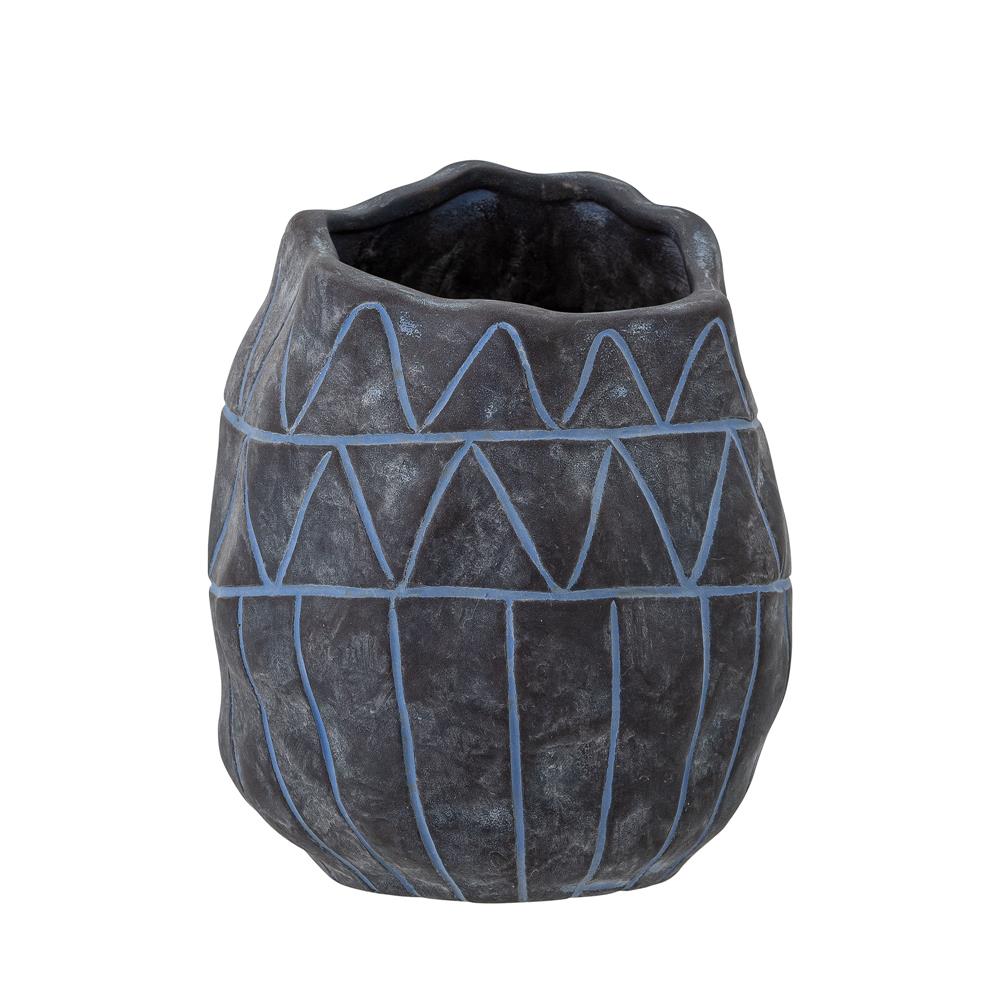 Bloomingville Ivo Deko-Vase, 15x18 cm, aus Keramik mit Details in blauer Glasur