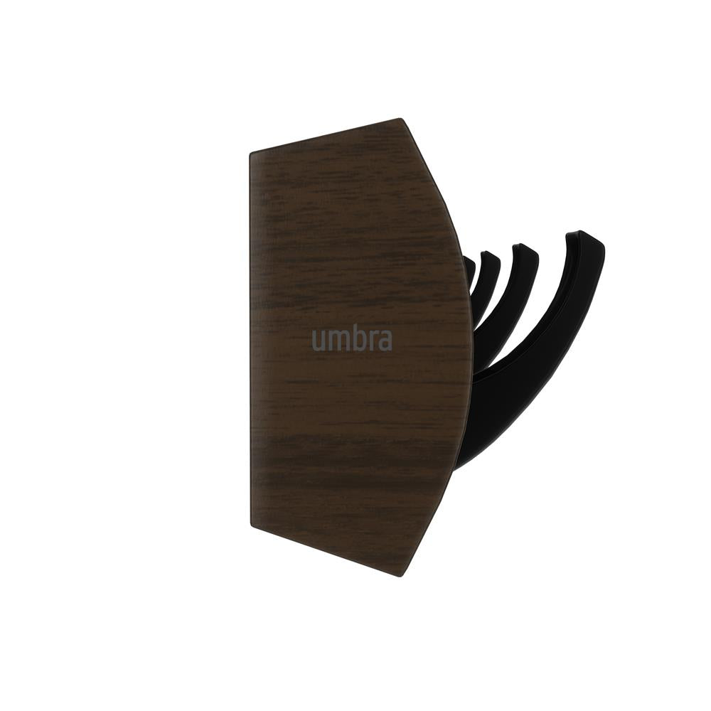 Umbra Flip Wandgarderobe, Garderobenleiste in Walnuss, mit 8 beweglichen Haken in Schwarz