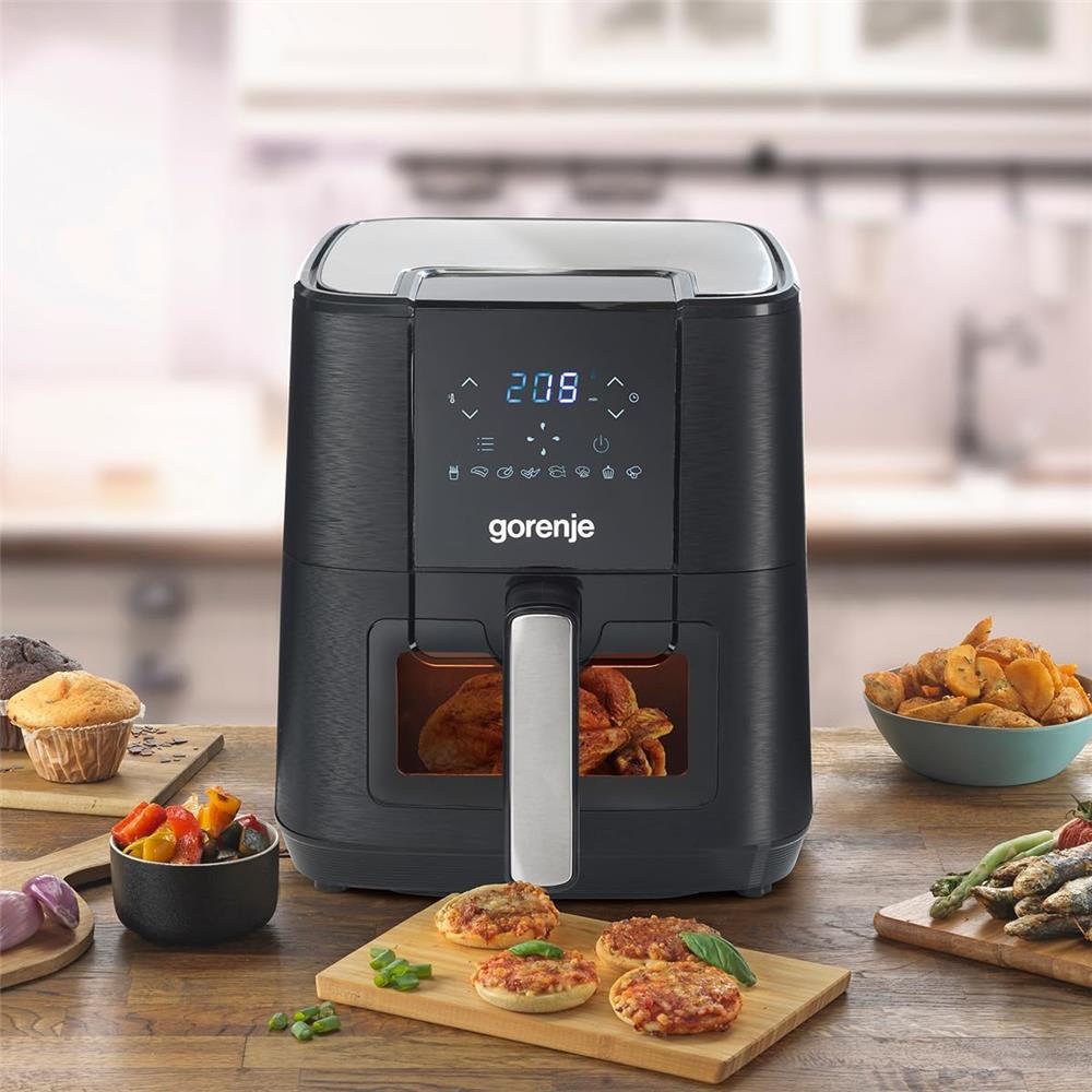 Gorenje AF1350DWB Heißluftfritteuse mit Sichtfenster 1350W 5,4L Antihaft Beschichtung schwarz