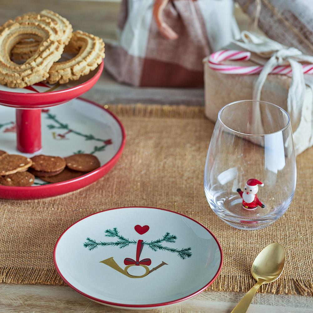 Bloomingville Yule Teller, 2er Set – Weihnachtsteller Ø16 cm mit Weihnachtsmotiven, dänisches Design