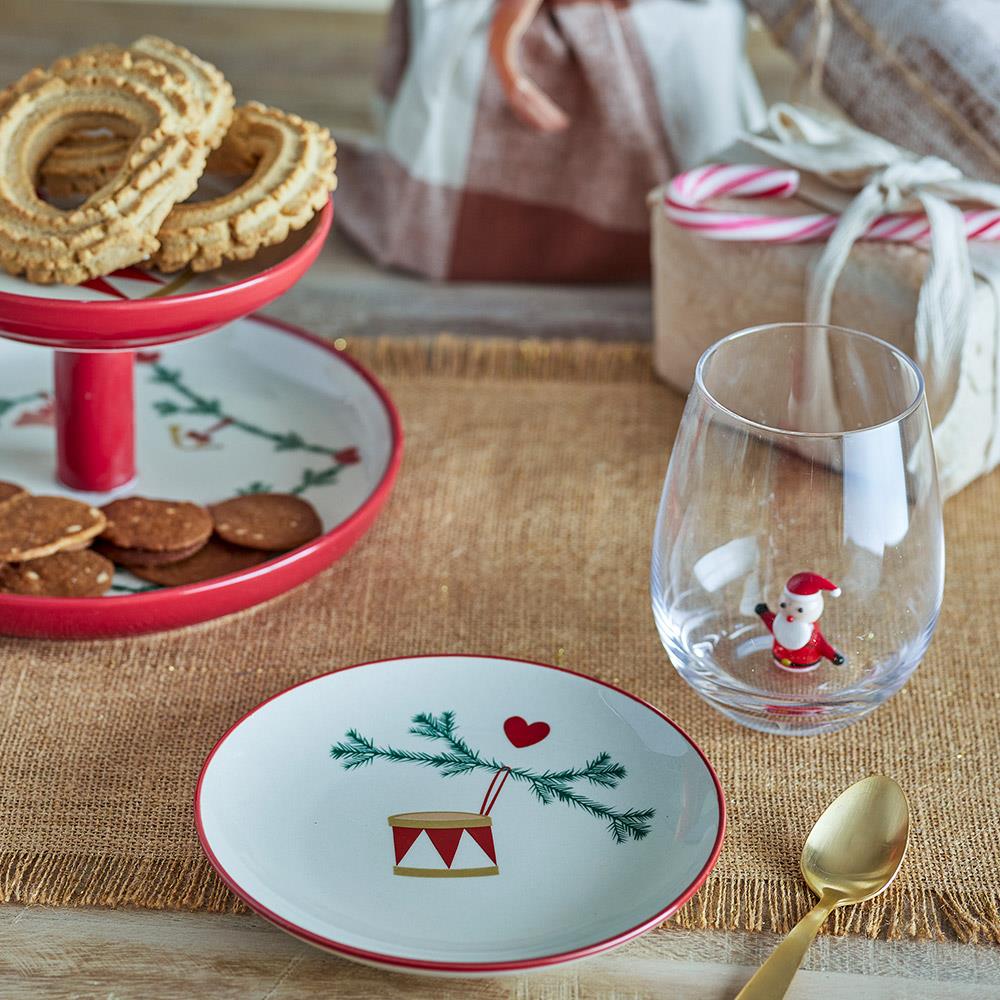 Bloomingville Yule Teller, 2er Set – Weihnachtsteller Ø16 cm mit Weihnachtsmotiven, dänisches Design