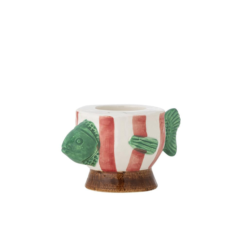 Bloomingville Codia Teelicht- & Kerzenhalter, Pink, Steingut, Fischform, handbemalt, 13 cm