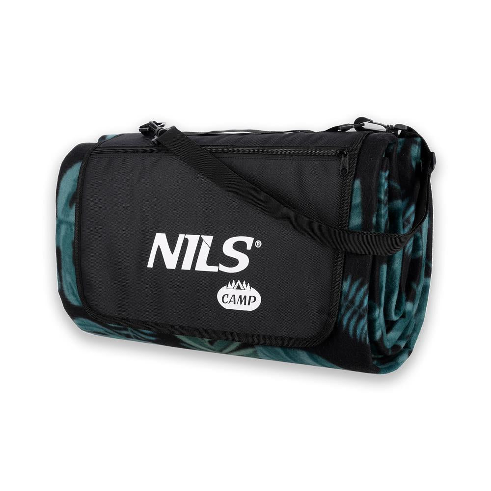 NILS CAMP Picknickdecke Grün Blätter 200x200 cm - große Outdoor Decke für Strand, Garten & Camping