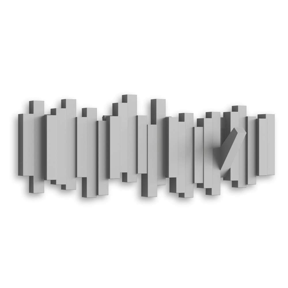 Umbra Stäbchen Garderobenhaken Grau Moderne und Platzsparende Garderobenleiste mit 5 Beweglichen Haken für Jacken Mäntel Schals Handtaschen