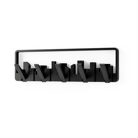 Umbra Skyline Garderobenhaken Schwarz Moderne und Platzsparende Garderobenleiste mit 5 Beweglichen Haken für Jacken Mäntel Schals Handtaschen