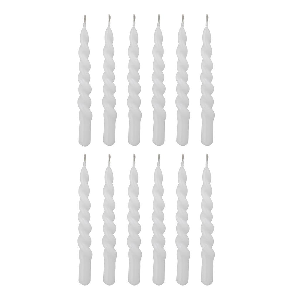 Bloomingville Twist Kerze, Weiß, 12er Set, Paraffin, handgedreht, Ø 1,2 cm