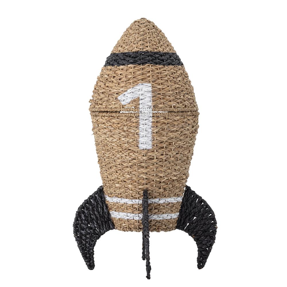 Bloomingville MINI Korb braun/schwarz mit Deckel Rakete Seegras Aufbewahrungskorb Kinderzimmer
