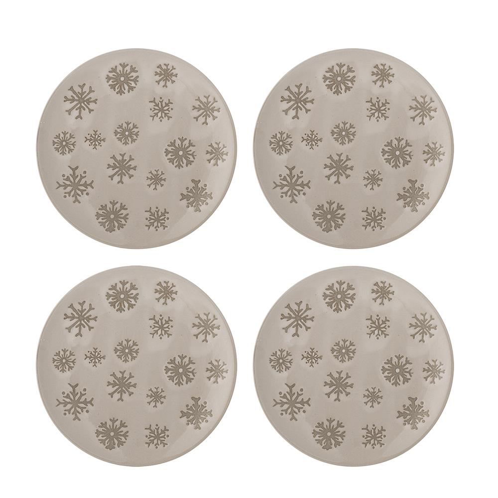 Bloomingville Snowie Teller Natur Steingut 4er Set Weihnachtsteller 15,5 cm
