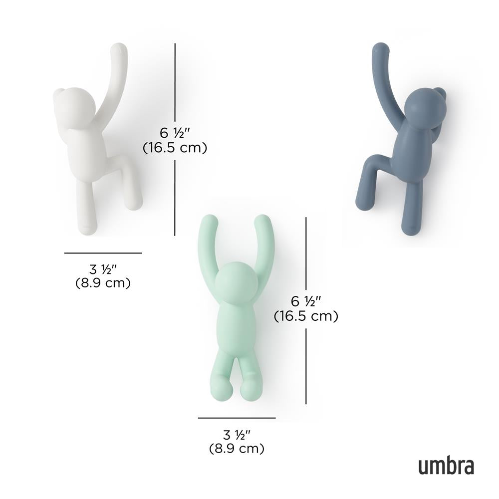 Umbra Buddy Haken 3er Set, Dekorative Wandhaken, Garderobenhaken in Pastell