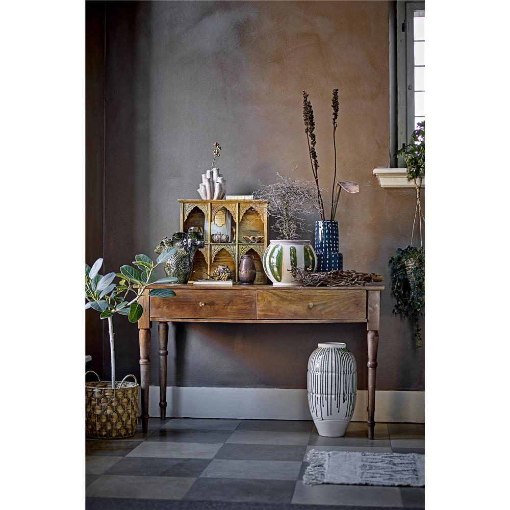 Bloomingville Mayim Blumenvase in Blau aus Glas 17x35cm Glasvase mit weißen Punkten