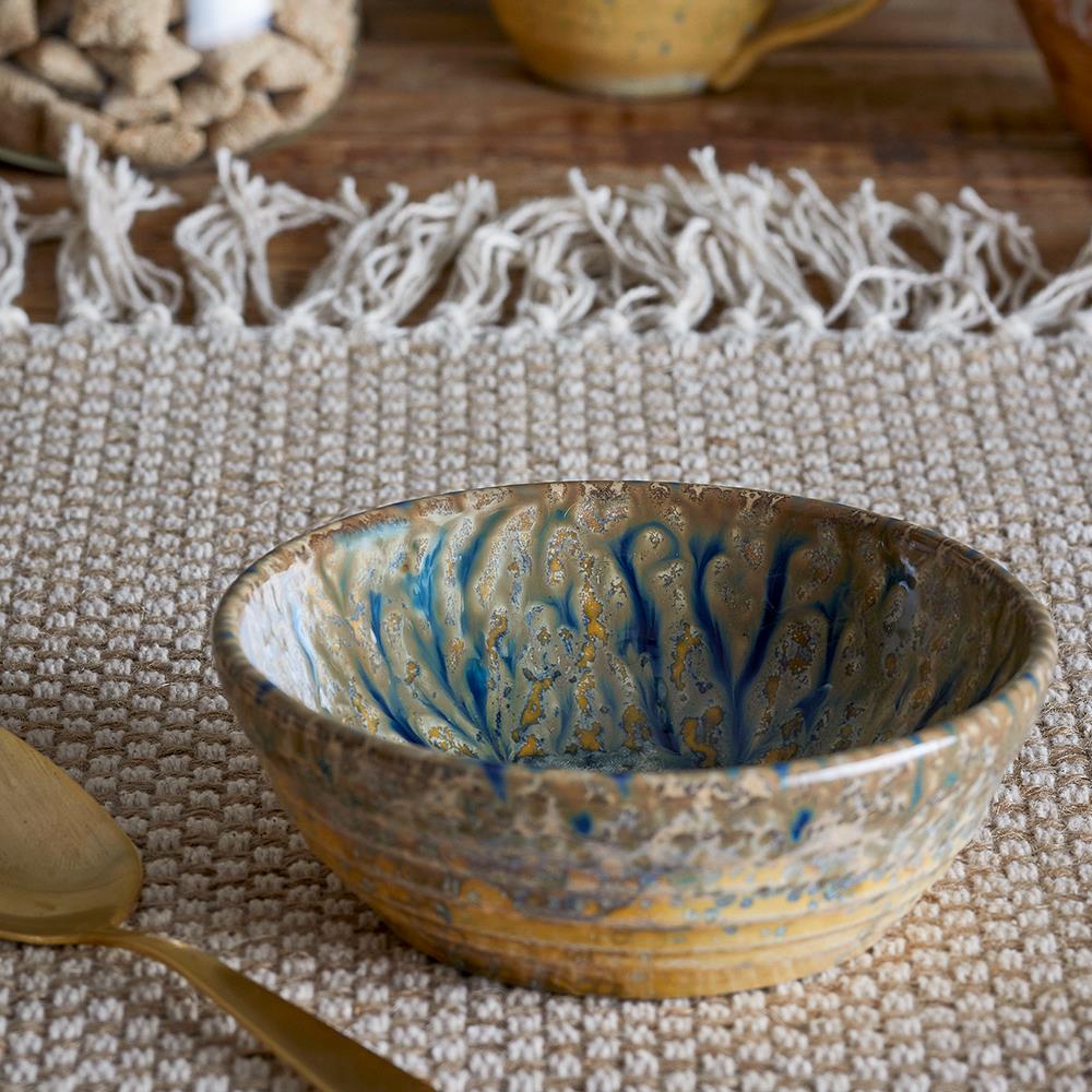 Bloomingville Milani Schale, 300 ml – Handgefertigte Steingutschale in Blau mit perlmuttartiger Glasur