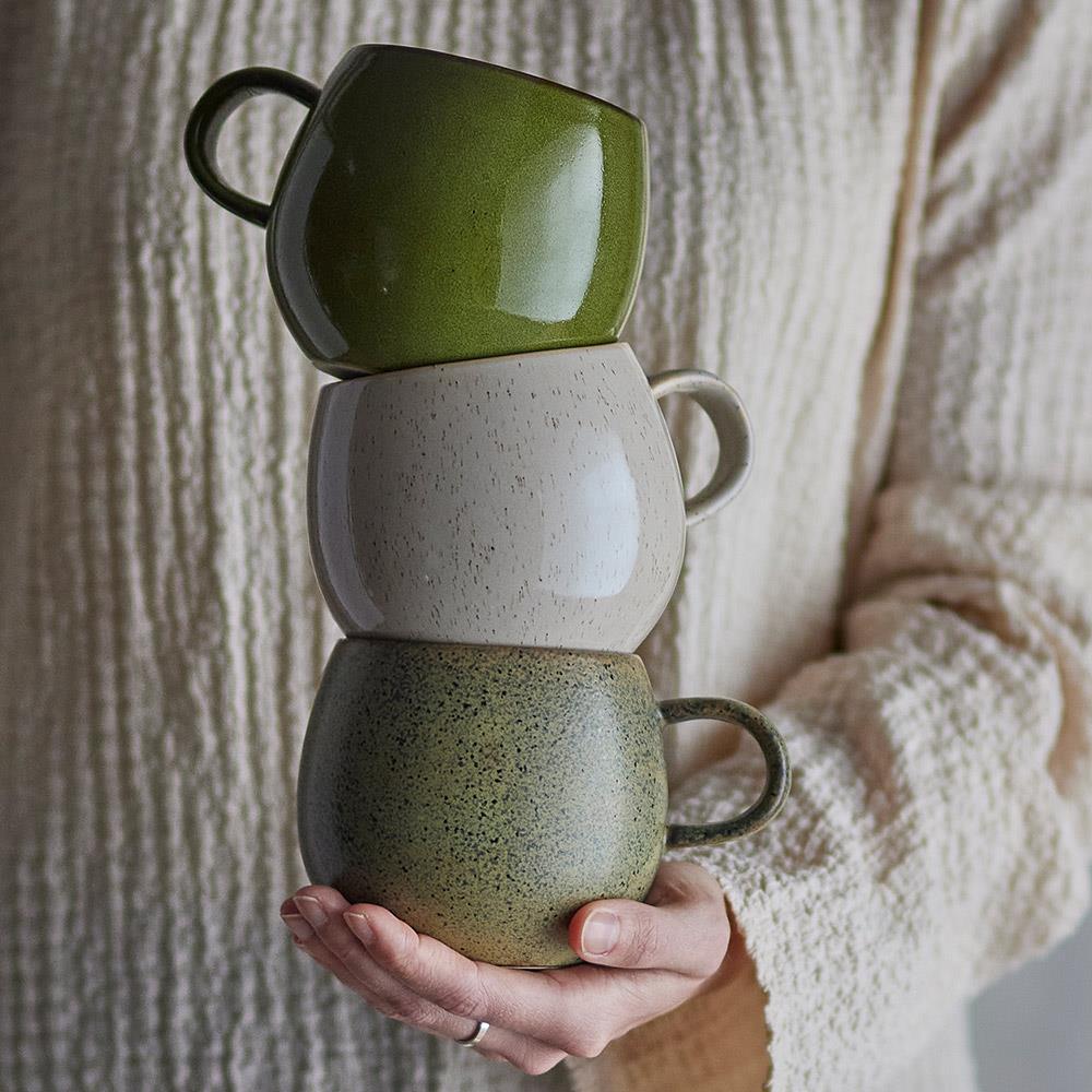 Bloomingville Addison Tassen 3er Set Steingut 500 ml Weiß Grün Grünbraun skandinavisch