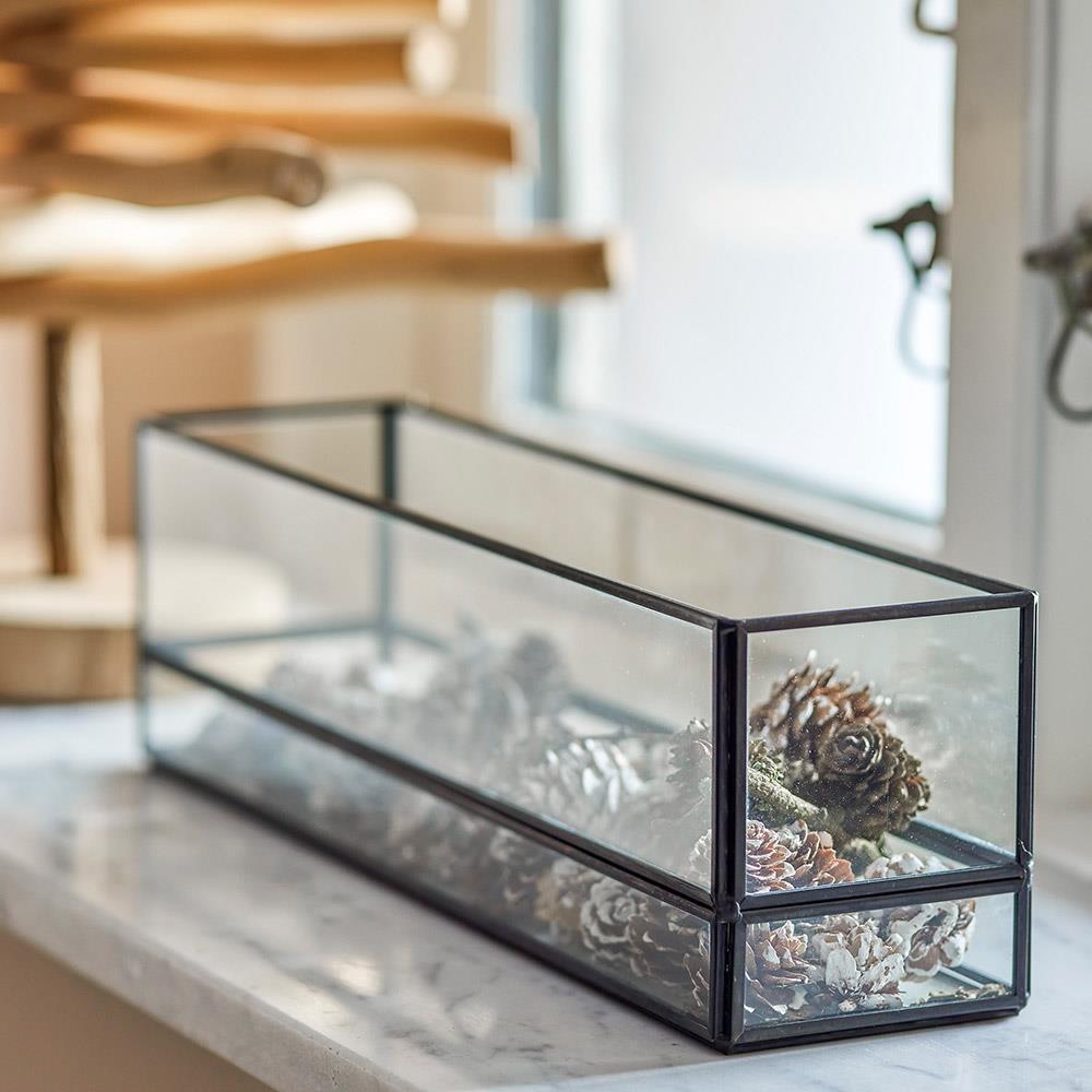 Bloomingville Filula Teelichthalter – Schwarzer Glasrahmen für moderne Winterdeko