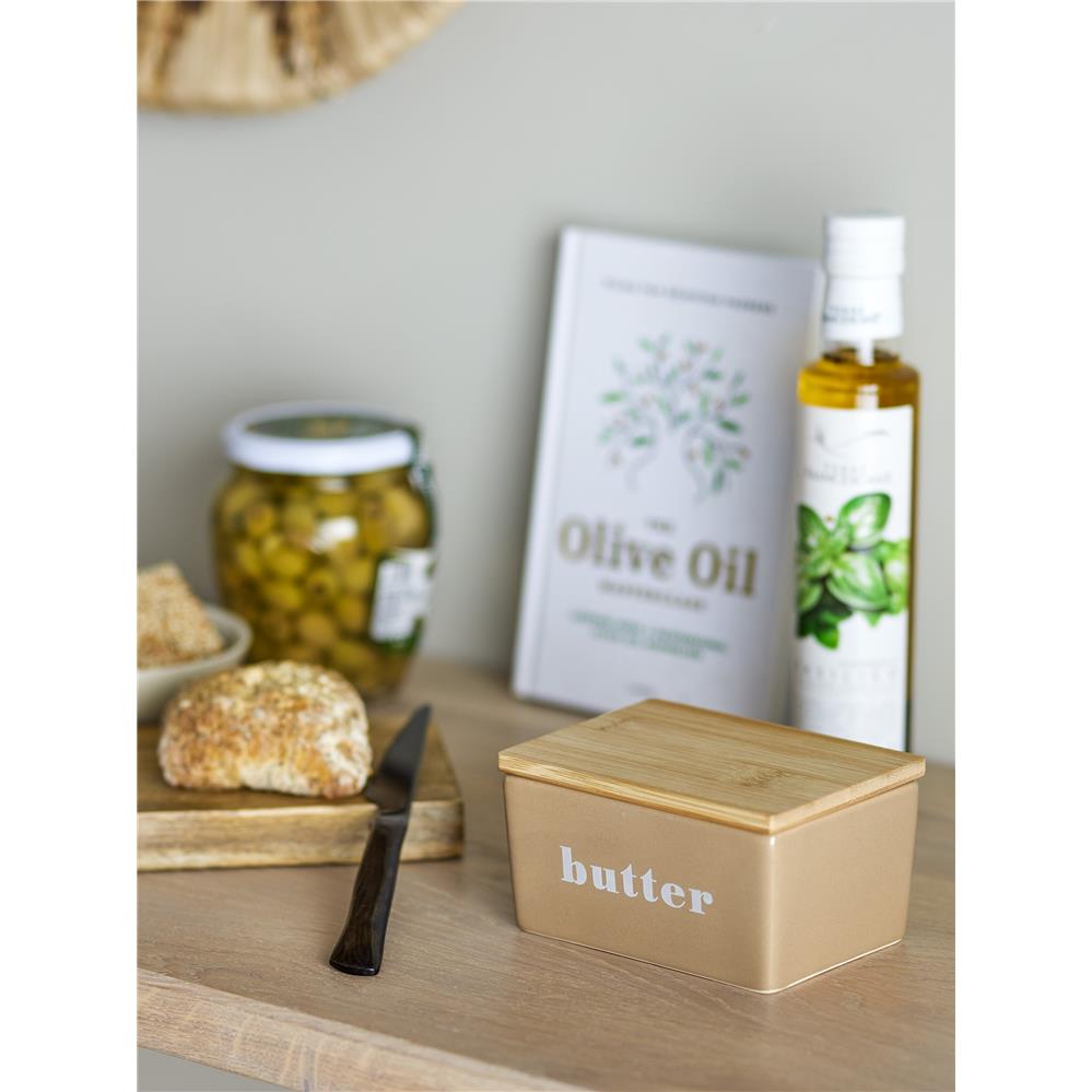 Bloomingville Hanyu Butterdose aus Steingut in Braun mit Bambusdeckel im dänischen Design