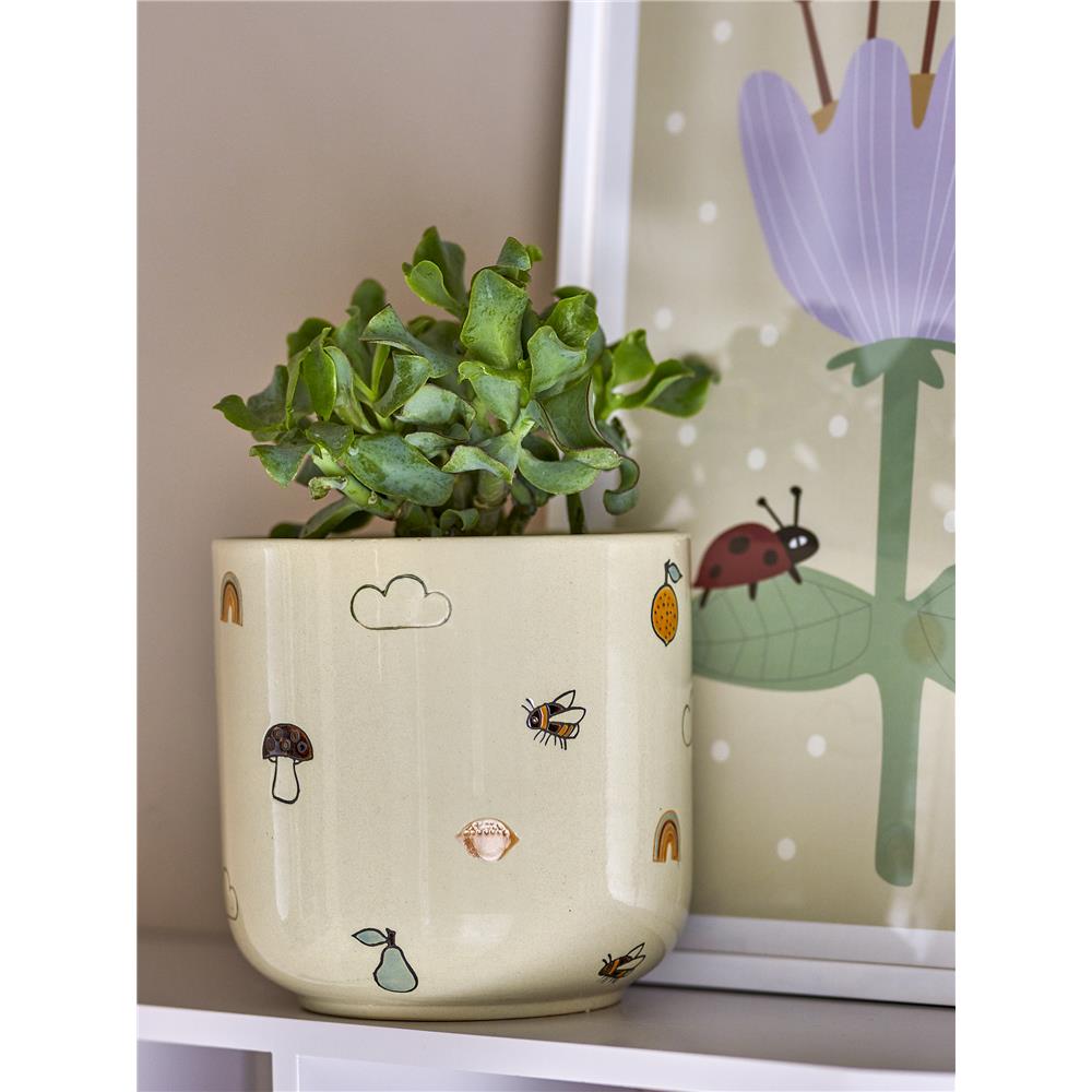 Bloomingville MINI Agnes Blumentopf, Weiß, Steingut, Übertopf, Kinderzimmer, dänisches Design