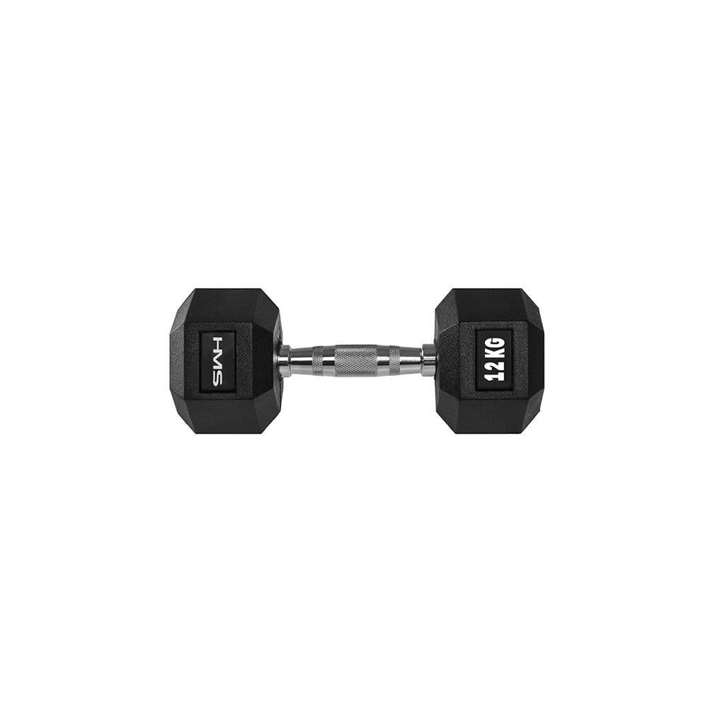Kurzhantel 12 kg gummiert sechseckig Schwarz | HMS HEX PRO