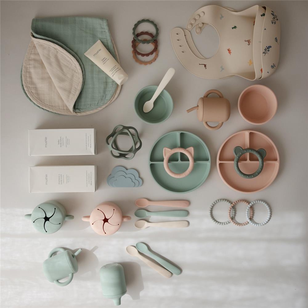 Mushie Silikon-Babylöffel 2er Set, Natural/Dried Thyme, BPA-frei