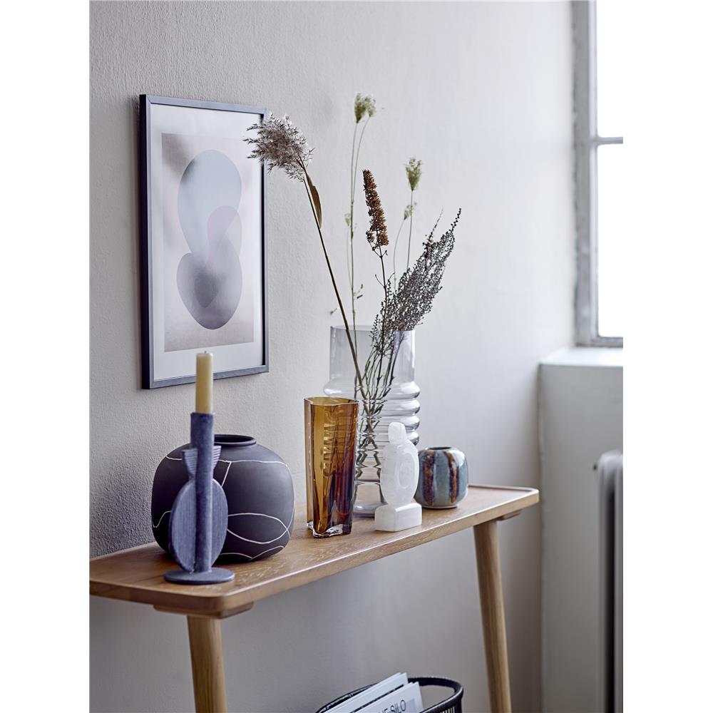 Bloomingville Belma Vase, grau gefärbtem Glas mit geraden Linien und Skulpturelementen