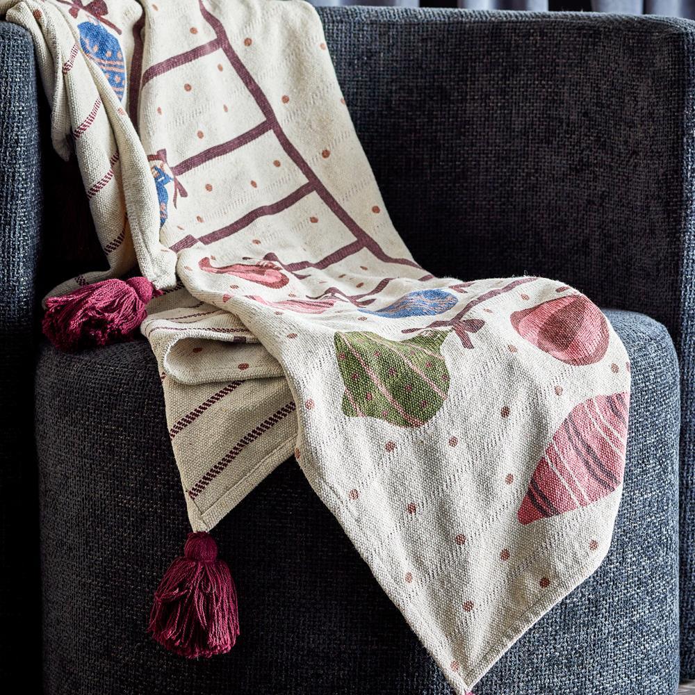 Bloomingville Ornamentia Decke Bunt 160x130 cm Weihnachtsdecke Baumwolle