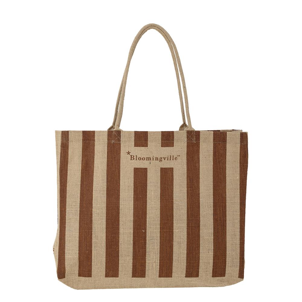 Bloomingville Bergamo Einkaufstasche, aus Jute, mit naturfarbenen und braunen Streifen