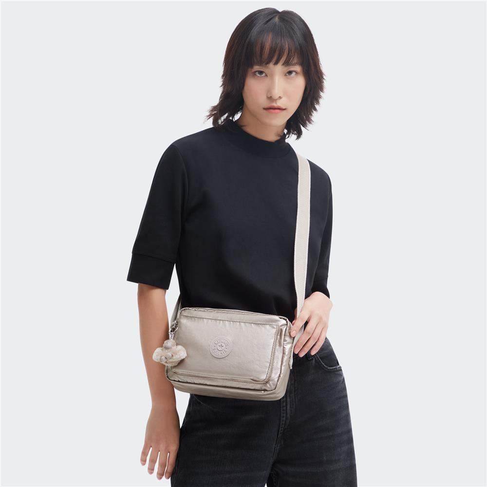 Kipling ABANU M, Mittelgroße Umhängetasche, Metallic Glow (beige), 4L, Schultertasche