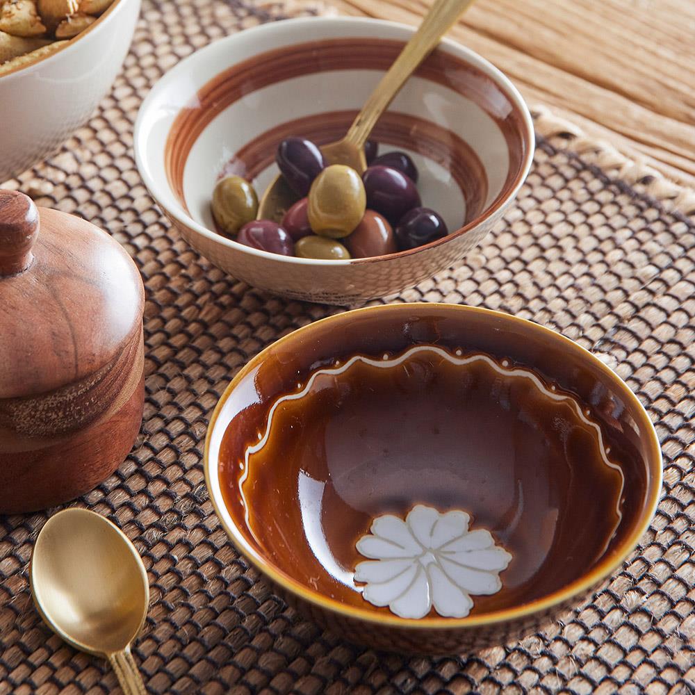 Bloomingville Heikki Schale – 2er Set kleine Steingutschalen, handbemalt in Braun, Ø 12 cm