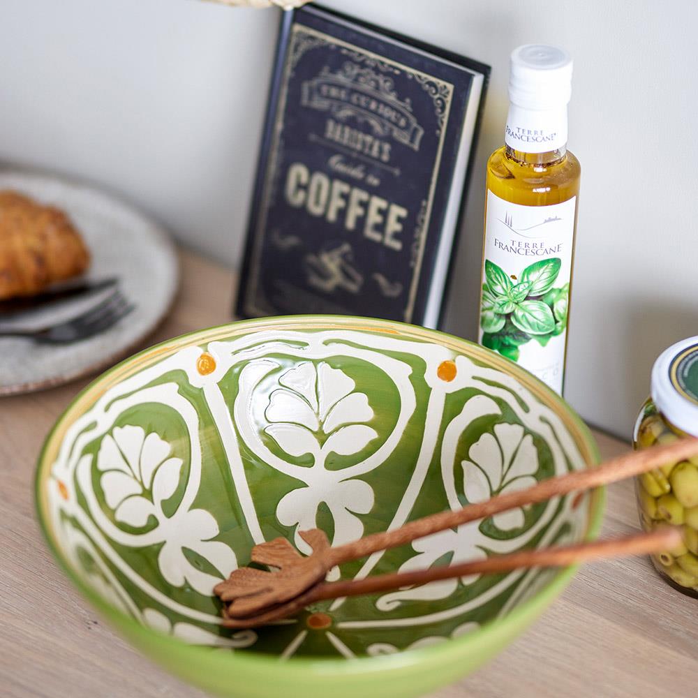 Bloomingville Heikki Schale – handbemalte Steingutschale in Grün/Natur, Ø 26,5 cm