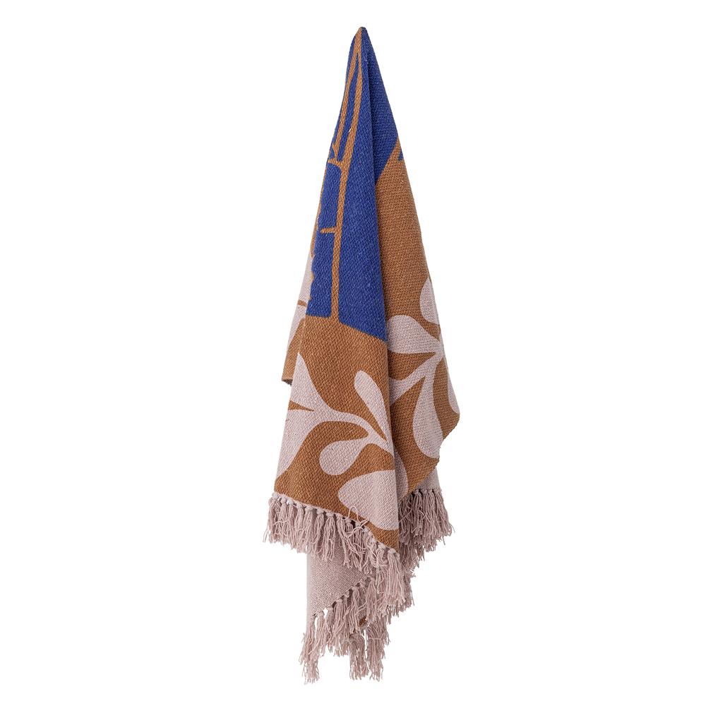 Bloomingville Atle Decke, Braun, recycelte Baumwolle, 160x130 cm, mit Fransen, waschbar
