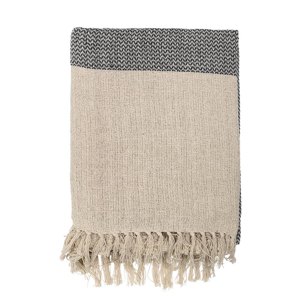 Bloomingville Matt Decke 160x130cm Grau Beige Baumwolle Fransen Tagesdecke Kuscheldecke Überwurf