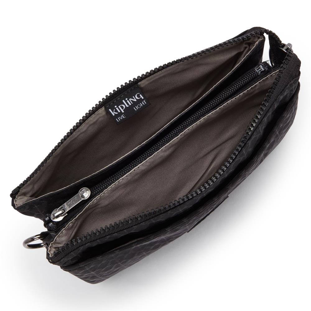 Kipling RIRI, Kleine Umhängetasche, Signature Emb (schwarz), Schultertasche, Crossbody