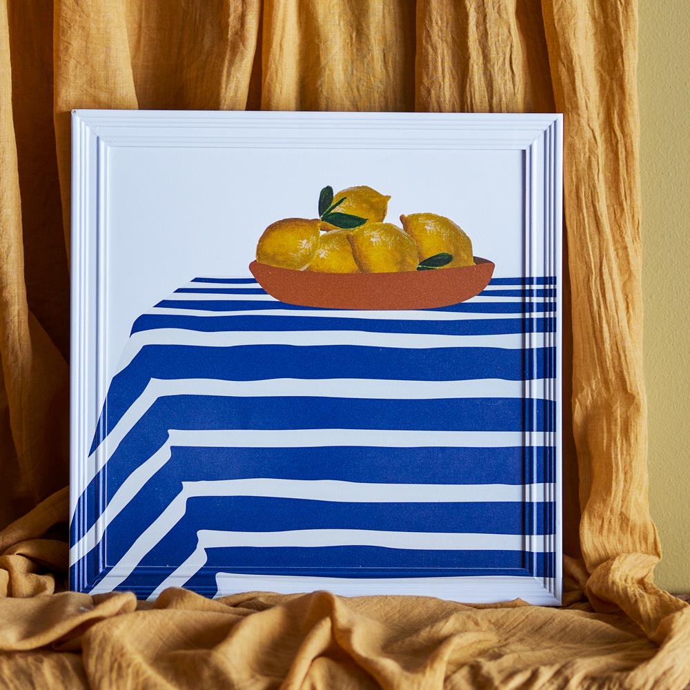Bloomingville Limone Bild mit Rahmen bunt - Wanddeko mit Zitronen Motiv für Küche & Esszimmer