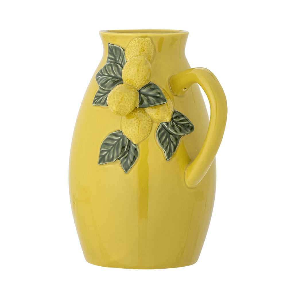 Bloomingville Limone Krug aus Steingut, gelb, 1,6 l, handdekoriert, idealer Limonadenkrug