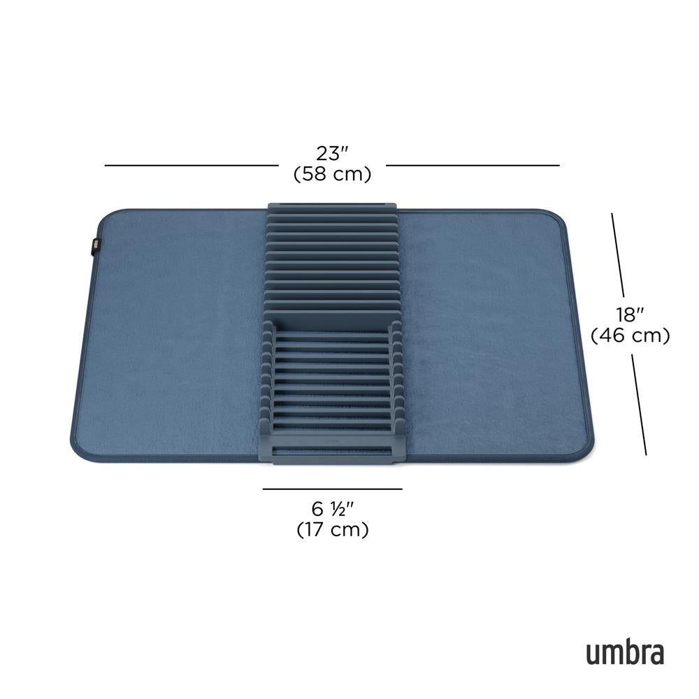 Umbra Udry Geschirr Abtropfgestell und Mikrofaser Abtropfmatte, Faltbar, Platzsparend, 61 x 45 cm, in Schieferblau