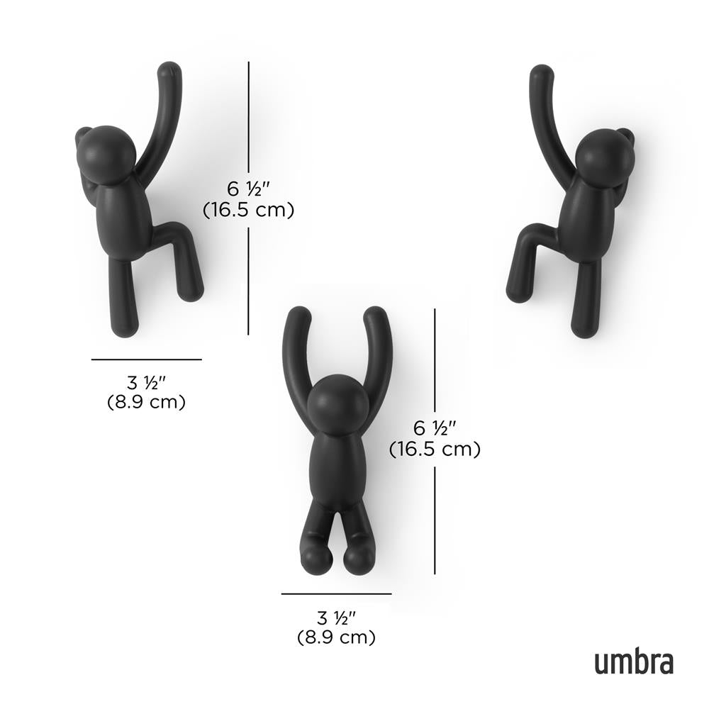 Umbra Buddy Haken 3er Set, Dekorative Wandhaken, Garderobenhaken in Schwarz