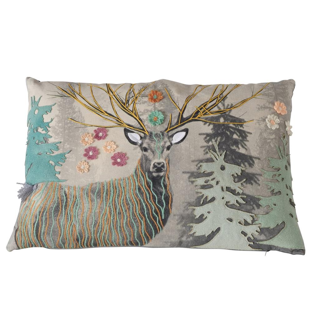 BOLTZE Kissen Skory Hirsch – Rechteckiges Baumwollkissen mit Waldmotiv, 40×60 cm