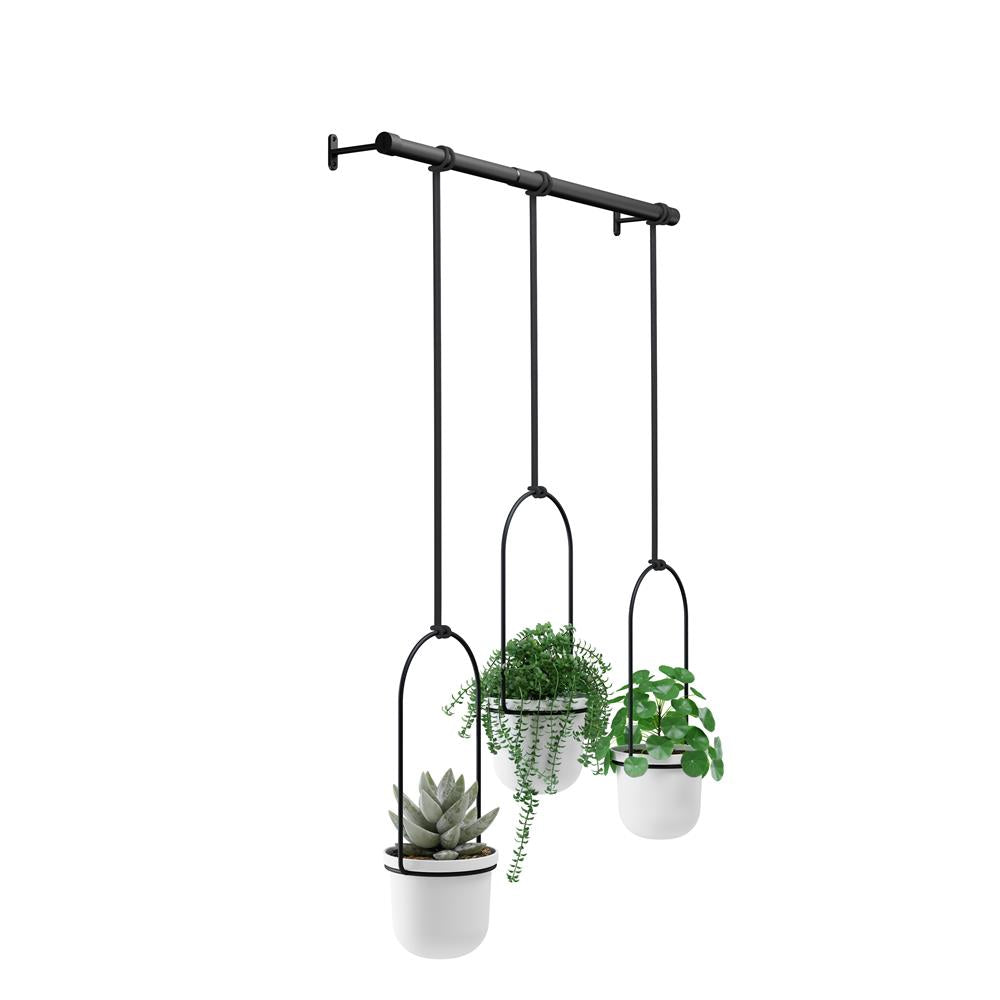 Umbra Triflora Vase Hängeblumentopf Wandvase Blumenampel für Wand und Decke 3er-Set Weiß/Schwarz