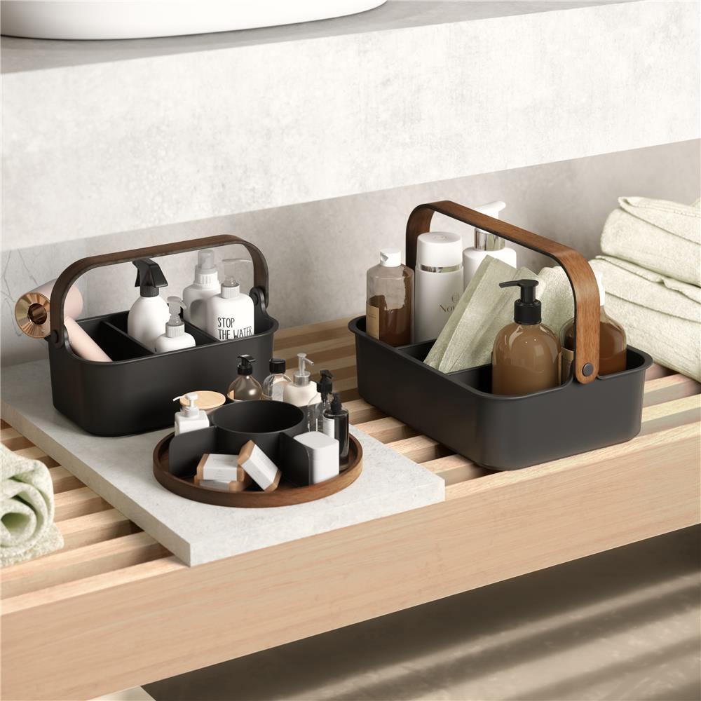 Umbra Bellwood Vorratsschrank Organizer mit 3 Fächern, großer Aufbewahrungsbehälter in Schwarz/Walnuss