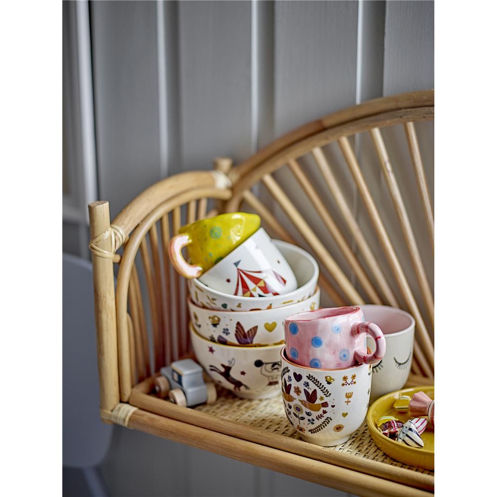 Bloomingville MINI Nini Tasse, Rosa mit blauen Punkten, Steingut, Kindertasse, dänisches Design