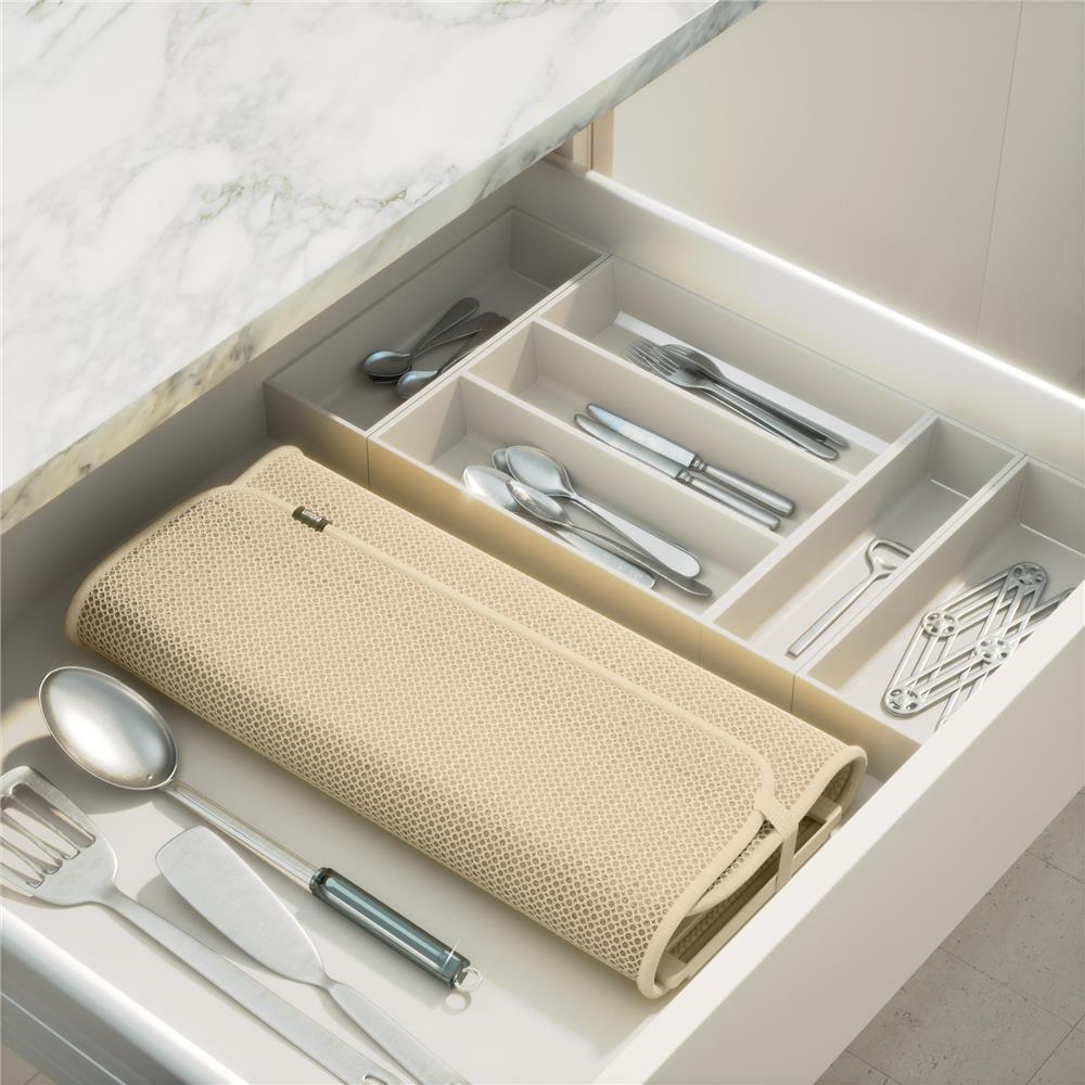 Umbra Udry Geschirr Abtropfgestell und Mikrofaser Abtropfmatte, Faltbar, Platzsparend, 61 x 45 cm, in Beige