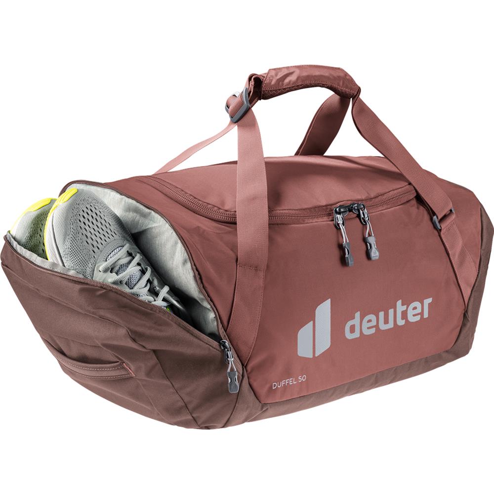 deuter Duffel 50, Reisetasche, caspia-raisin (braun), mit Seitentasche und Netzinnentasche