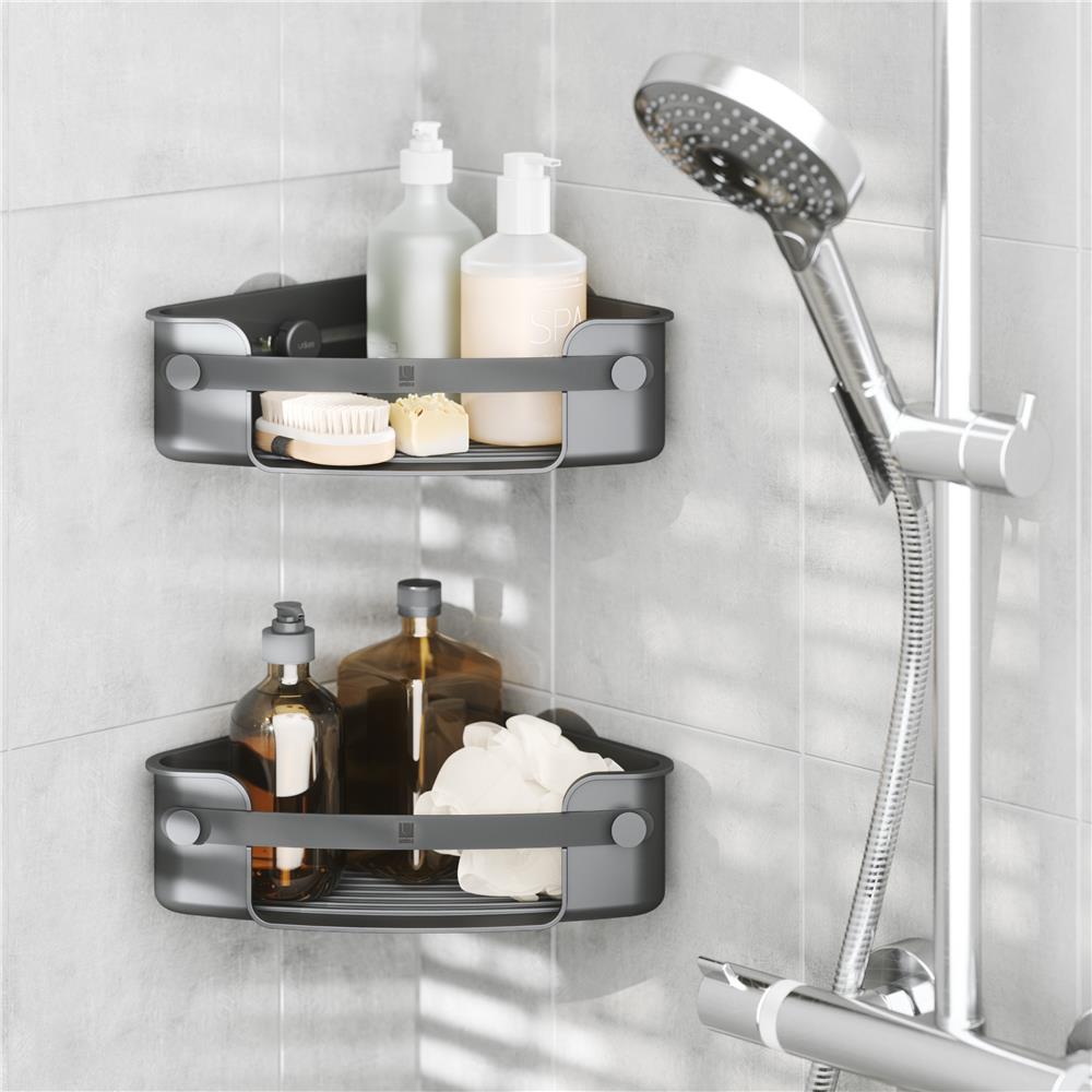 Umbra Flex Eckduschablage zum Kleben, in Schwarz, Rostfreies Eckduschregal, ohne Bohren