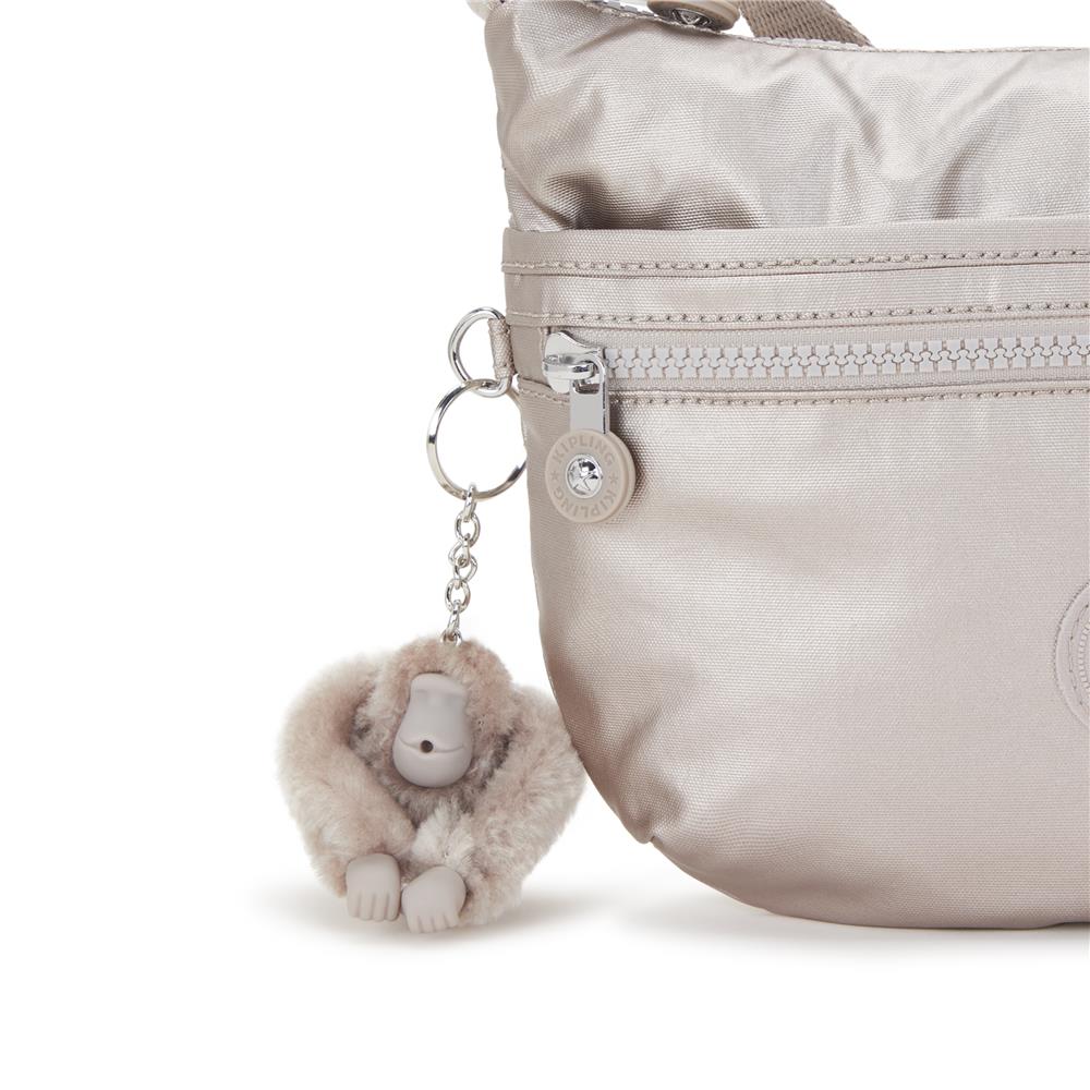 Kipling ARTO S, Kleine Umhängetasche, Metallic Glow (beige), Schultertasche mit Reißverschluss