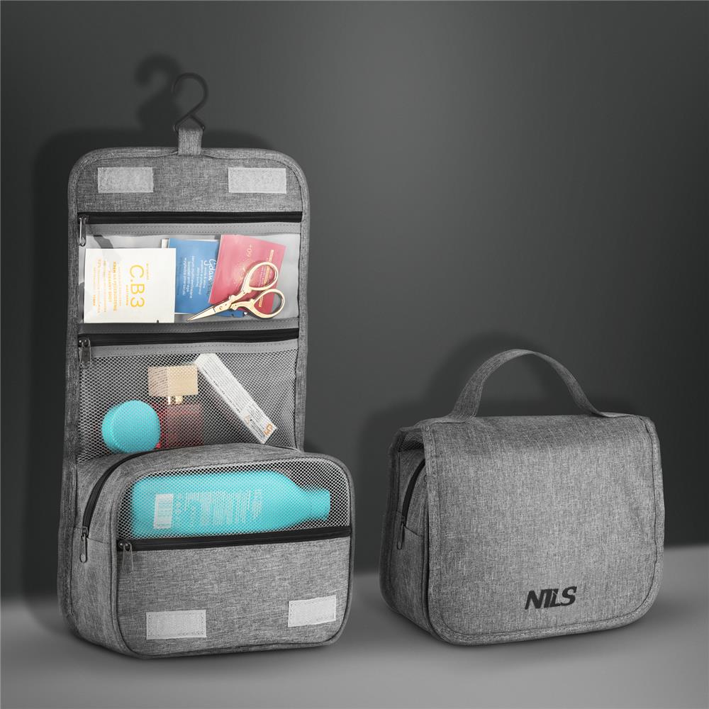 NILS Reisekosmetiktasche Grau - Kulturbeutel Organizer Reise Camping Bad